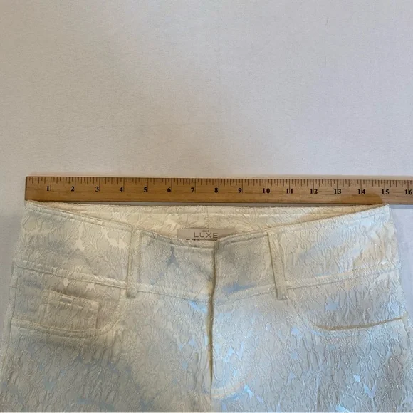 Cache Vintage 90s Y2K Elegant Brocade Cream Blazer and Flared Pants Set Size 6/8